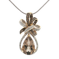 14K Yellow Gold 4.00 Carat Smoky Quartz and Diamond Bow Pendant
