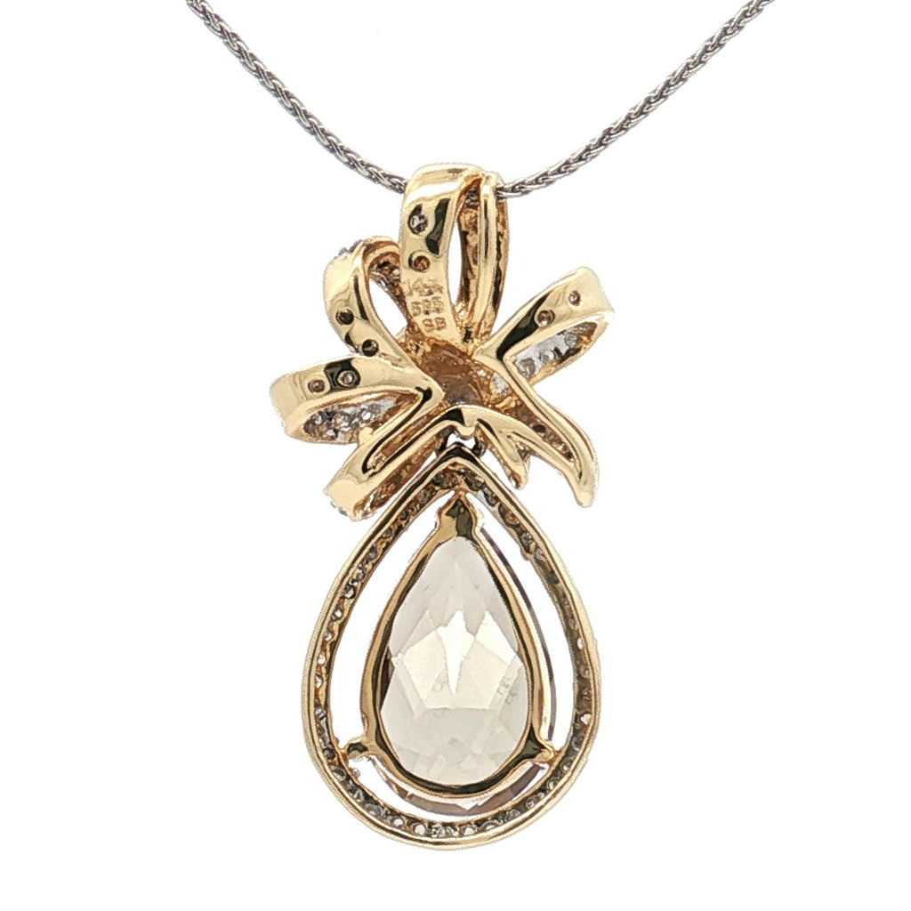 14K Yellow Gold 4.00 Carat Smoky Quartz and Diamond Bow Pendant