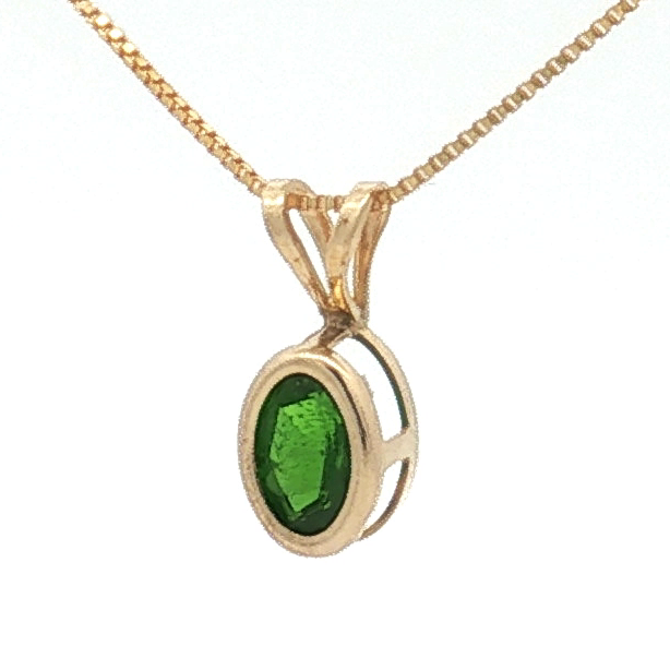 14K Yellow Gold ~0.15 Carat Chrome Diopside Pendant Necklace - 18"
