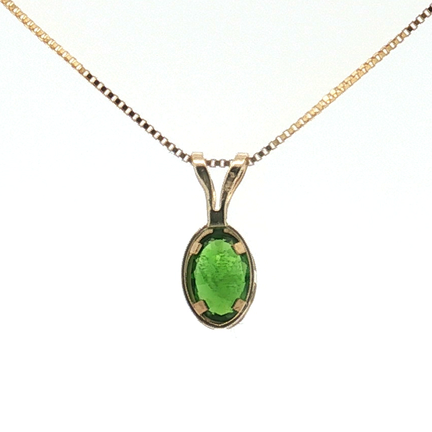 14K Yellow Gold ~0.15 Carat Chrome Diopside Pendant Necklace - 18"
