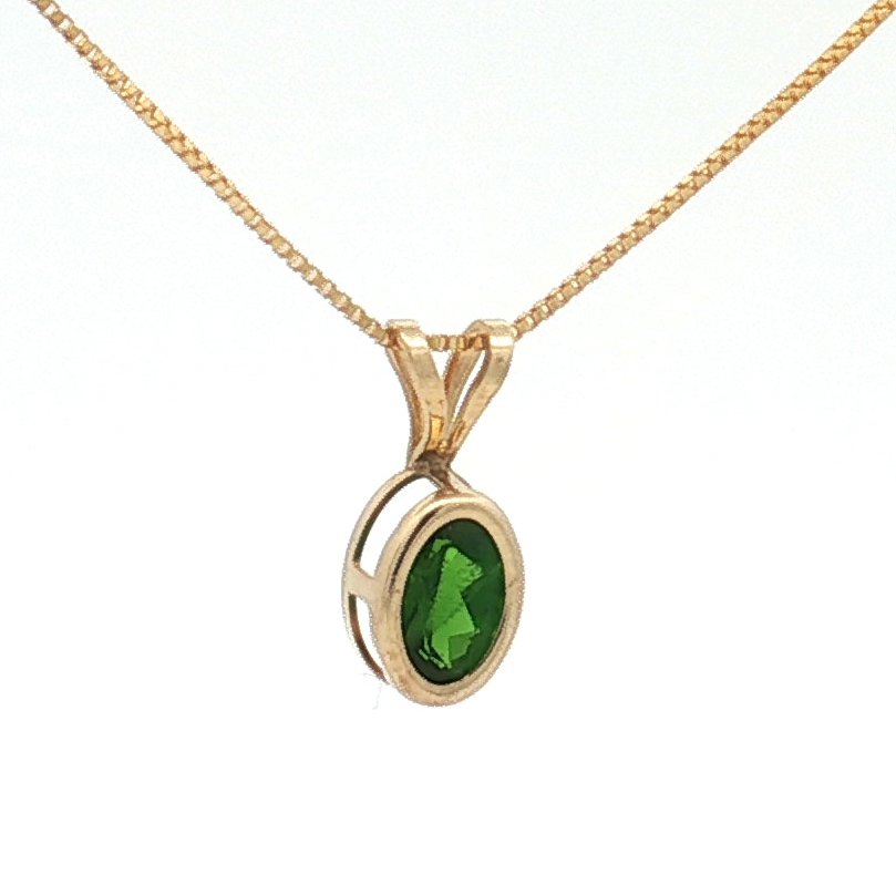 14K Yellow Gold ~0.15 Carat Chrome Diopside Pendant Necklace - 18"
