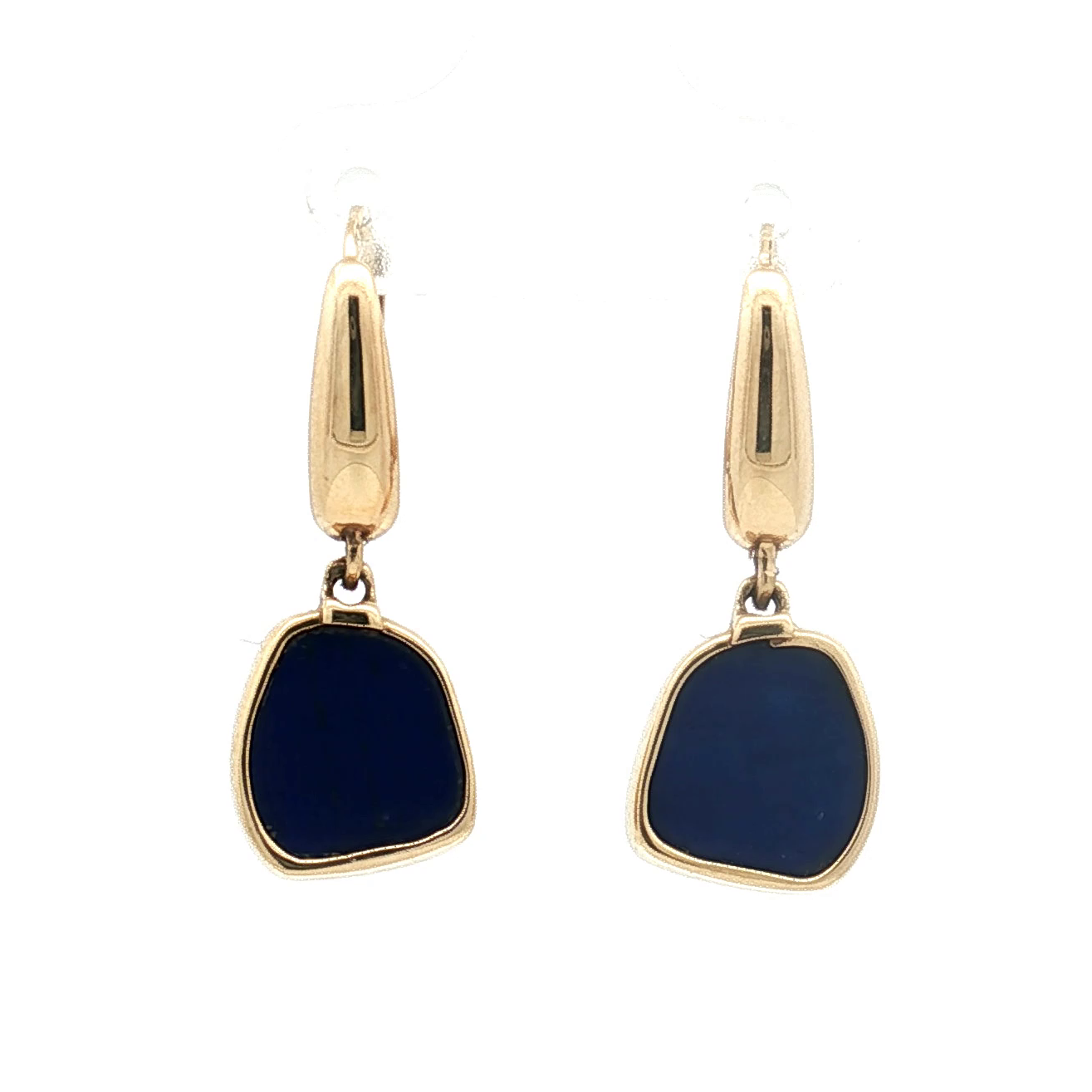 Estate 14K Yellow Gold Carved Lapis Lazuli Dangle Earrings