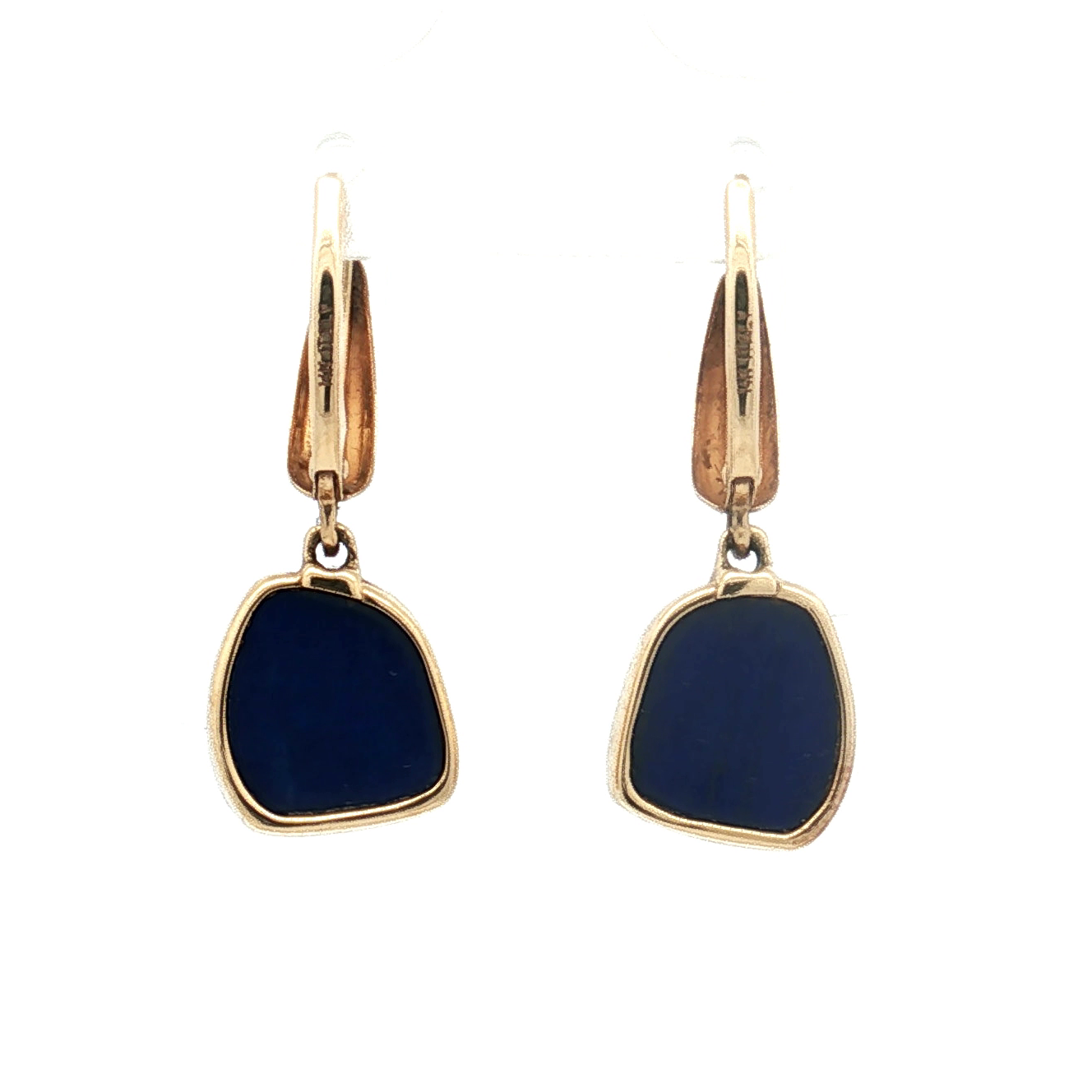 Estate 14K Yellow Gold Carved Lapis Lazuli Dangle Earrings