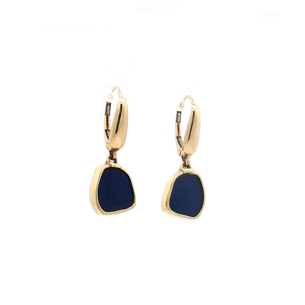 Estate 14K Yellow Gold Carved Lapis Lazuli Dangle Earrings