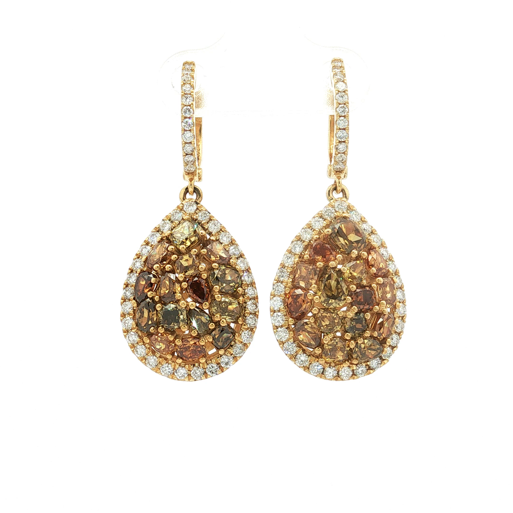 18K Yellow Gold ~1.23 Carat Fancy Colored Diamond Earrings