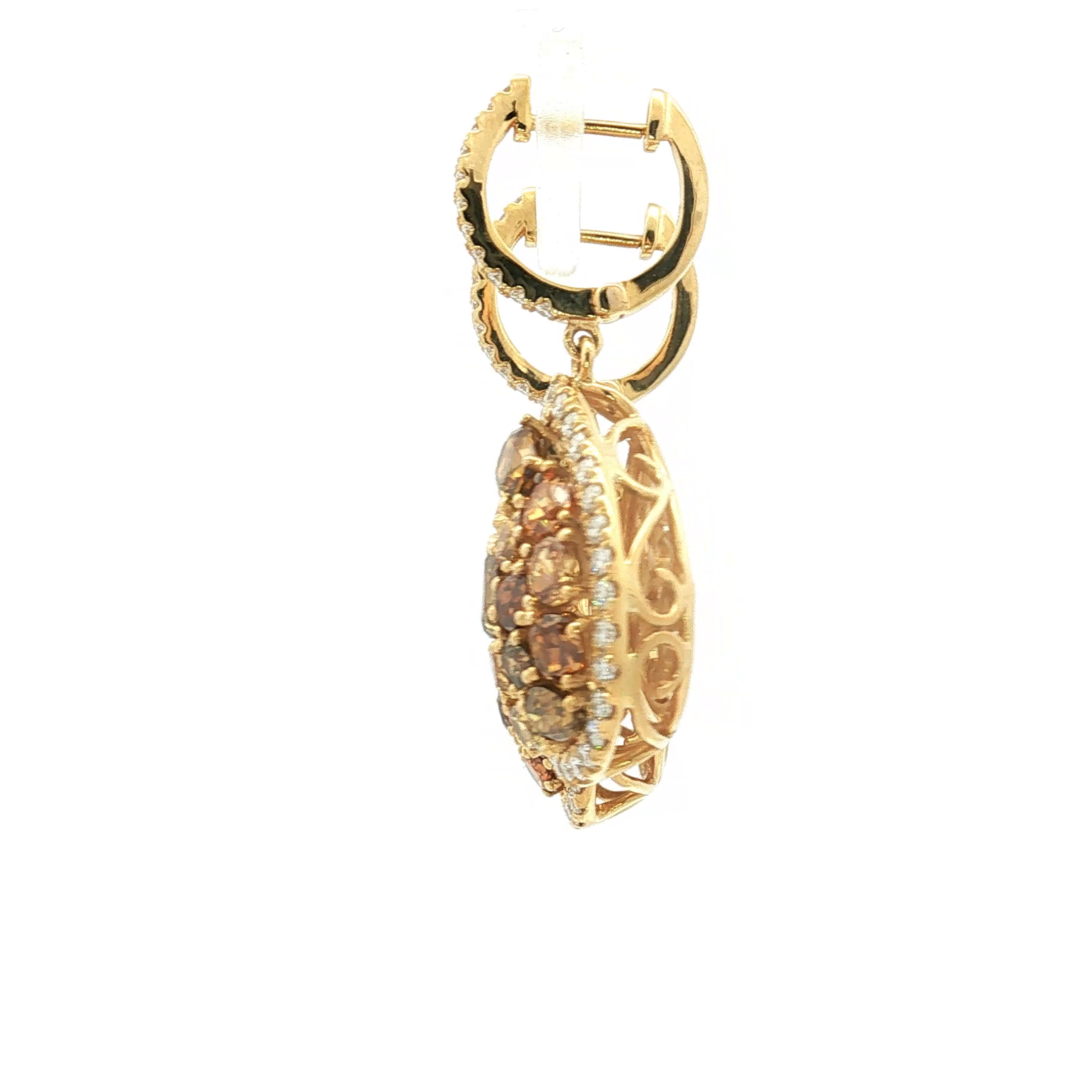 18K Yellow Gold ~1.23 Carat Fancy Colored Diamond Earrings