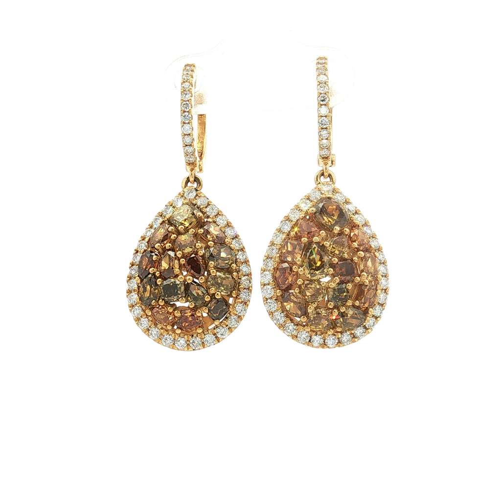 18K Yellow Gold ~1.23 Carat Fancy Colored Diamond Earrings