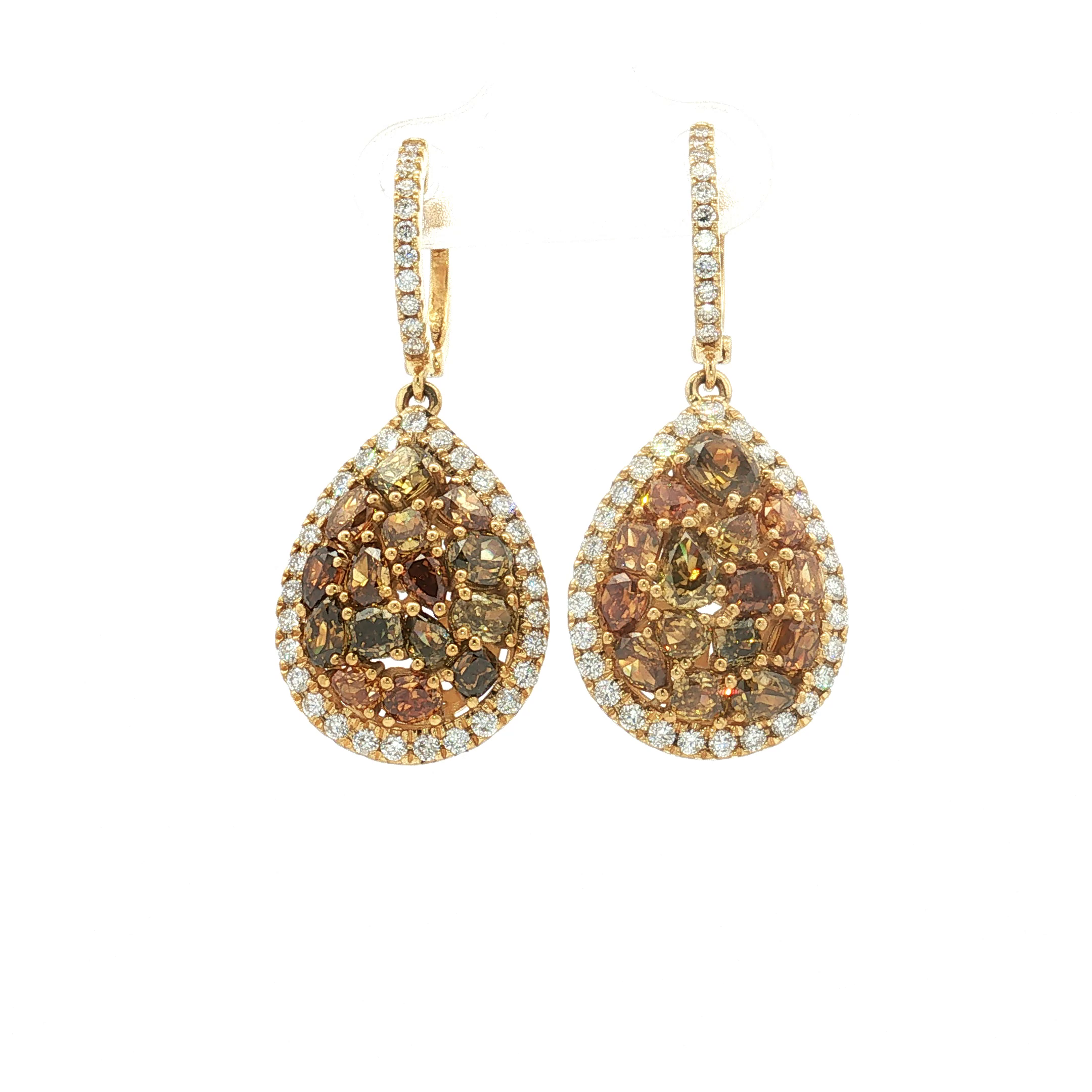 18K Yellow Gold ~1.23 Carat Fancy Colored Diamond Earrings
