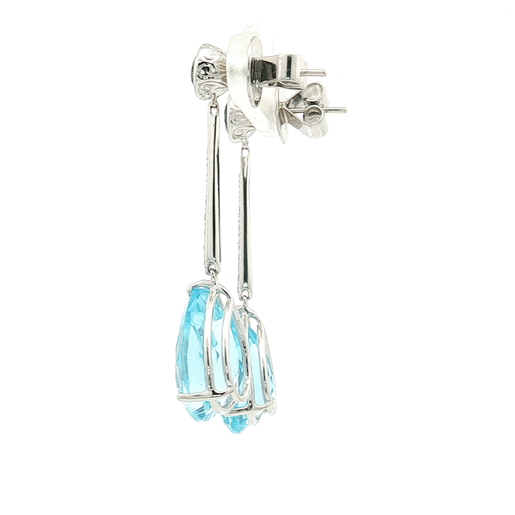 18K White Gold topaz and Diamond Drop Earrings