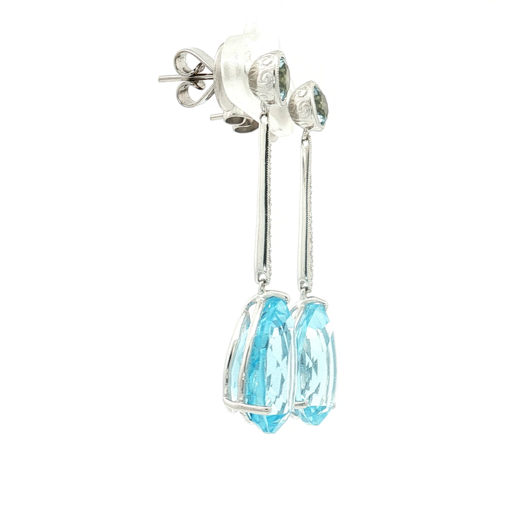 18K White Gold topaz and Diamond Drop Earrings