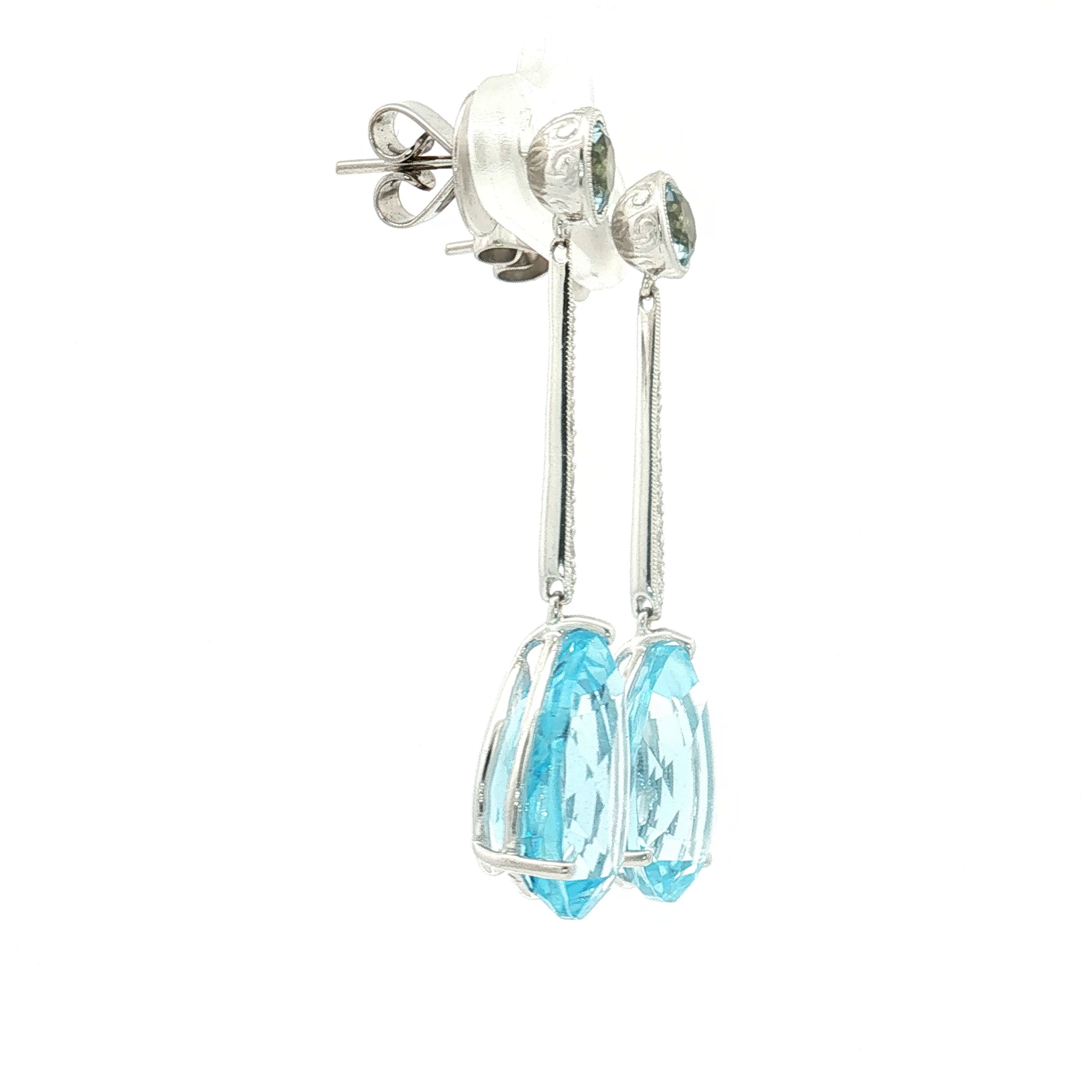 18K White Gold topaz and Diamond Drop Earrings
