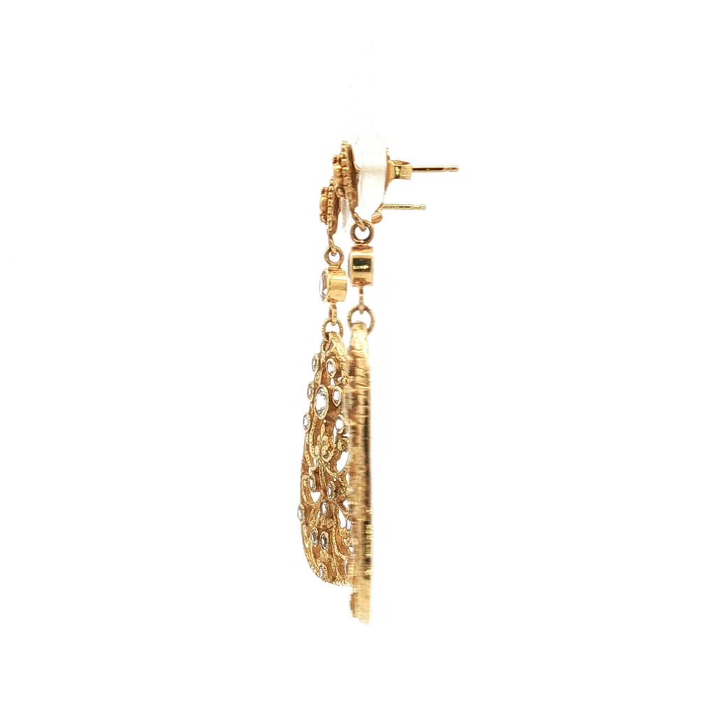 18K Yellow Gold Openwork White Sapphire Drop Earrings