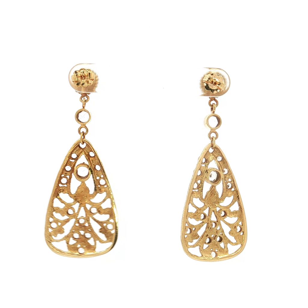 18K Yellow Gold Openwork White Sapphire Drop Earrings