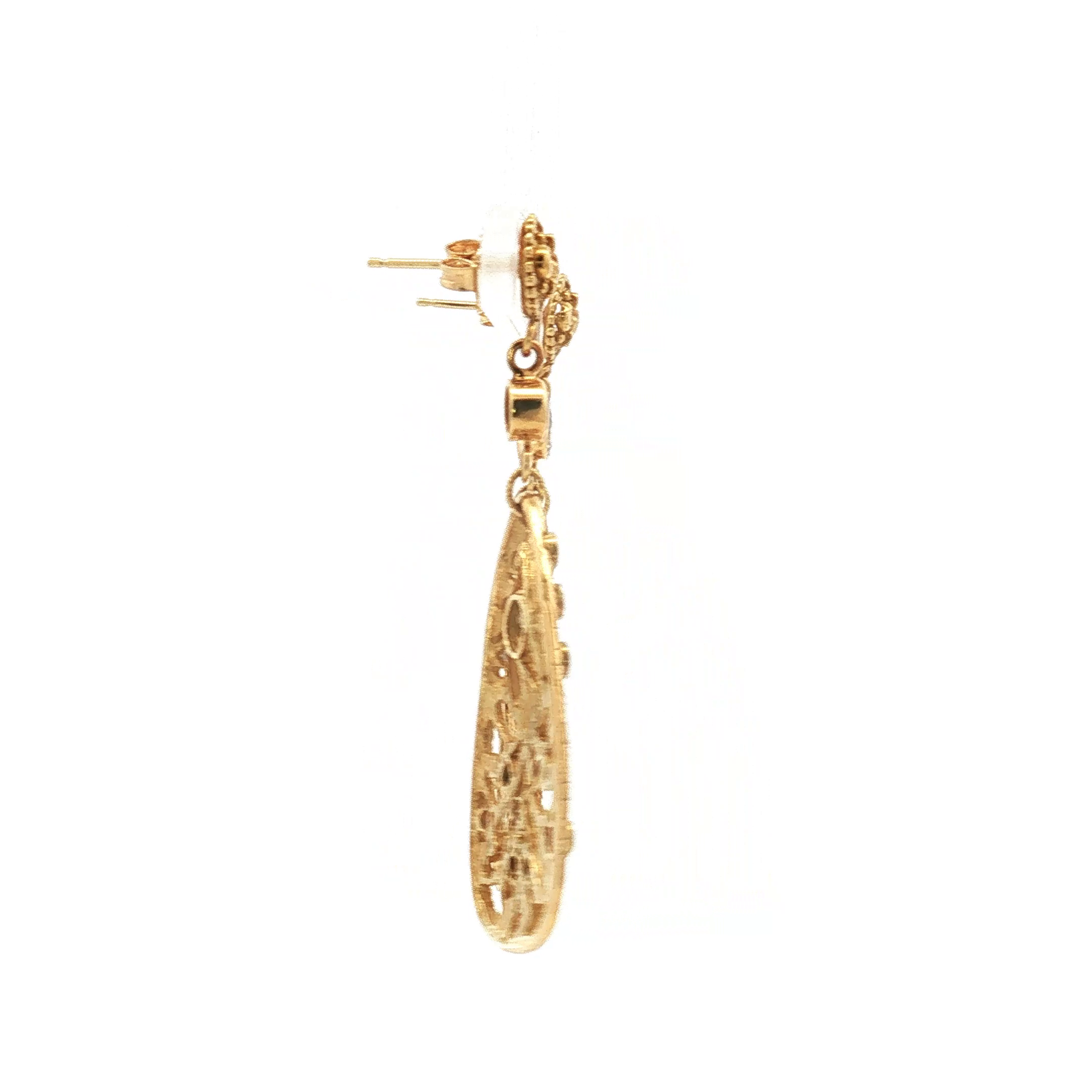 18K Yellow Gold Openwork White Sapphire Drop Earrings