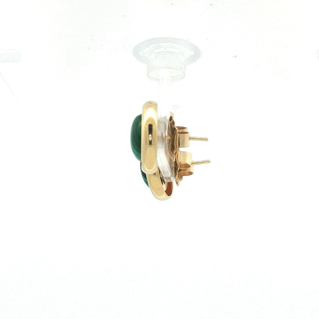 14K Yellow Gold Malachite Stud Earrings