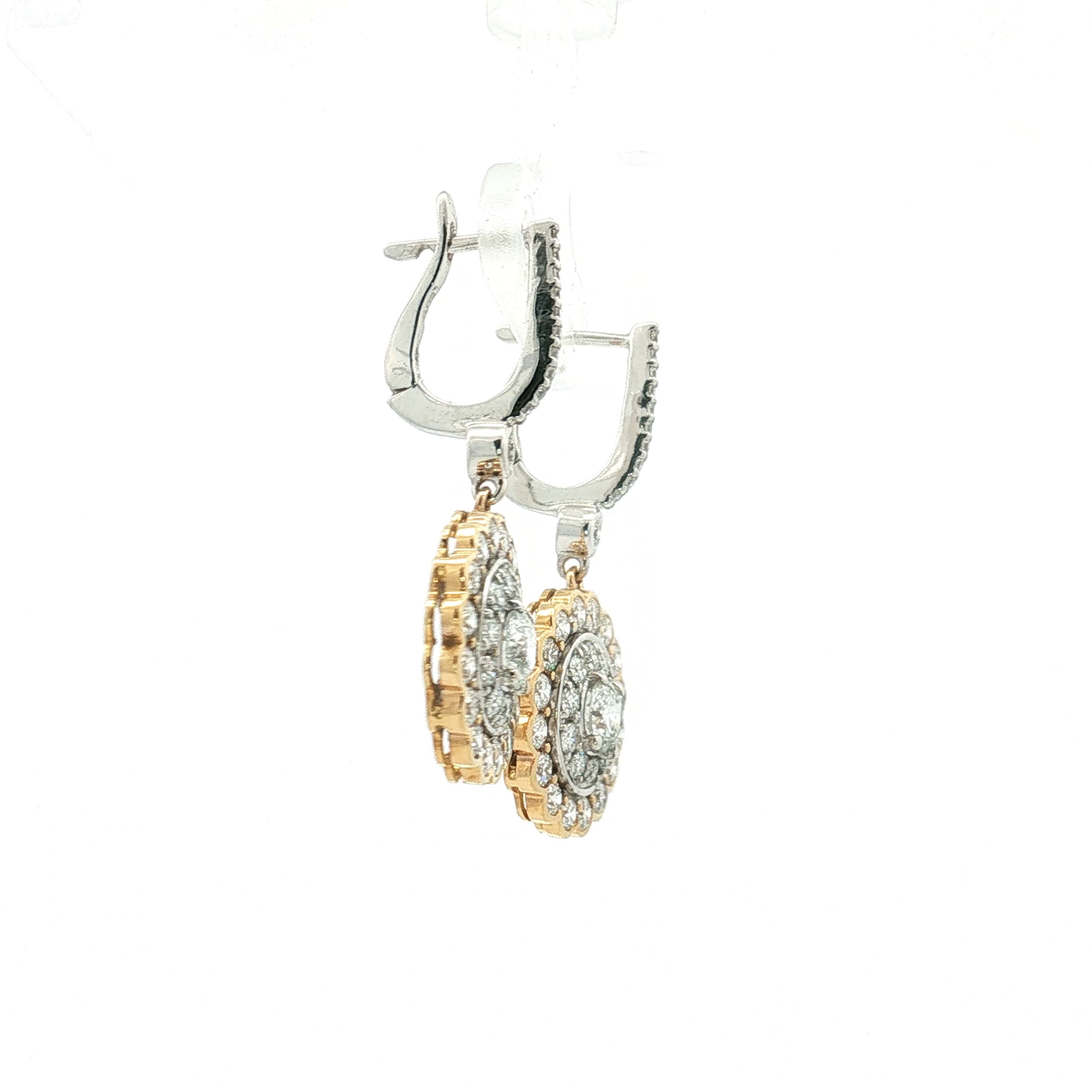18K Yellow and White Gold Diamond Earrings