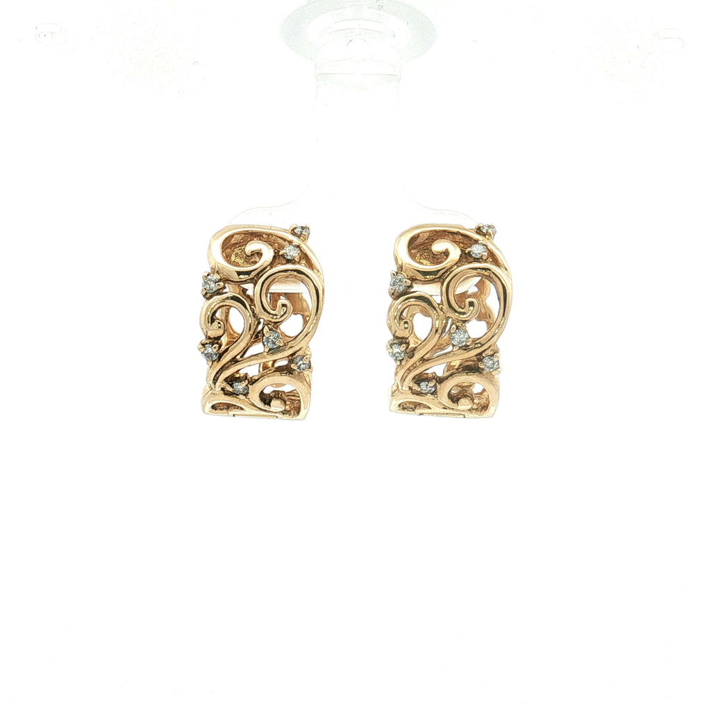 14K Yellow Gold Openwork Diamond Hoop Earrings