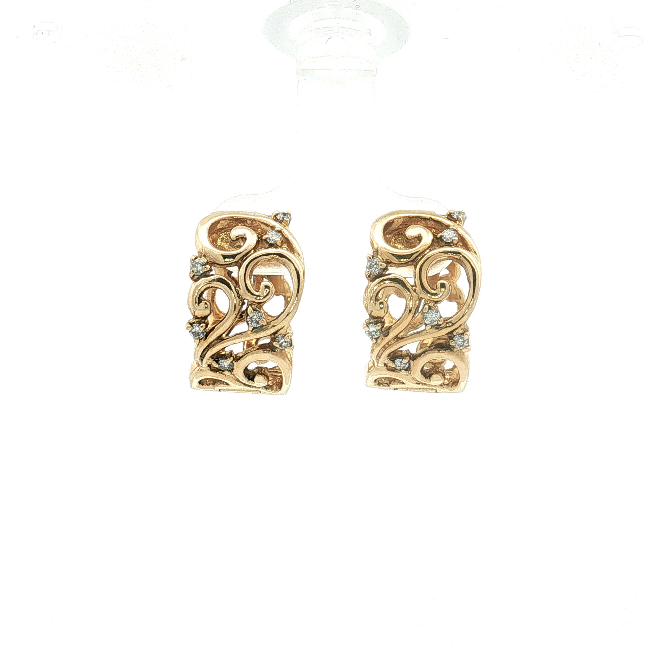 14K Yellow Gold Openwork Diamond Hoop Earrings