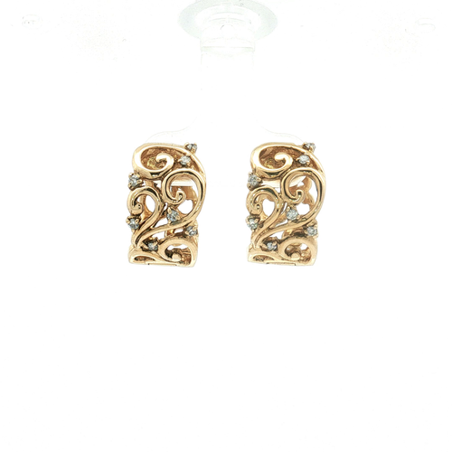 14K Yellow Gold Openwork Diamond Hoop Earrings