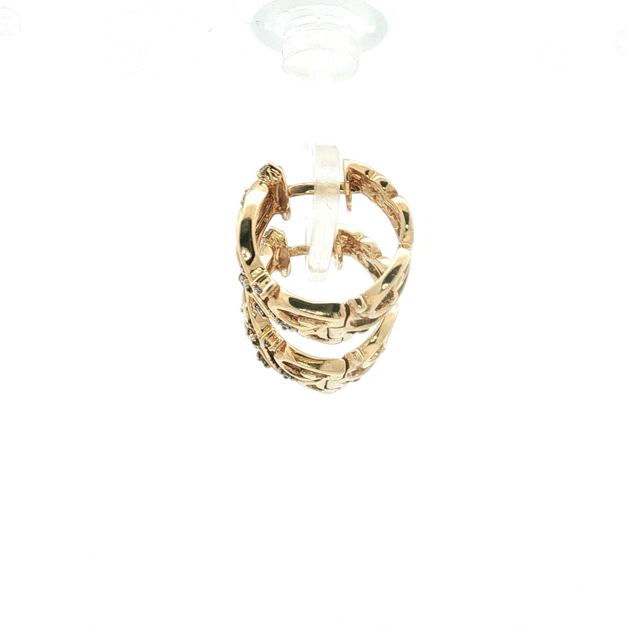 14K Yellow Gold Openwork Diamond Hoop Earrings