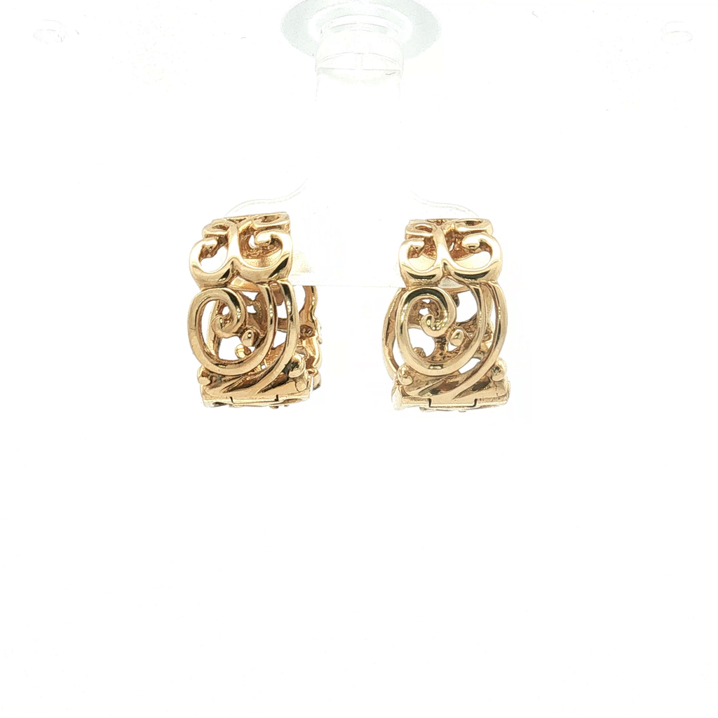 14K Yellow Gold Openwork Diamond Hoop Earrings