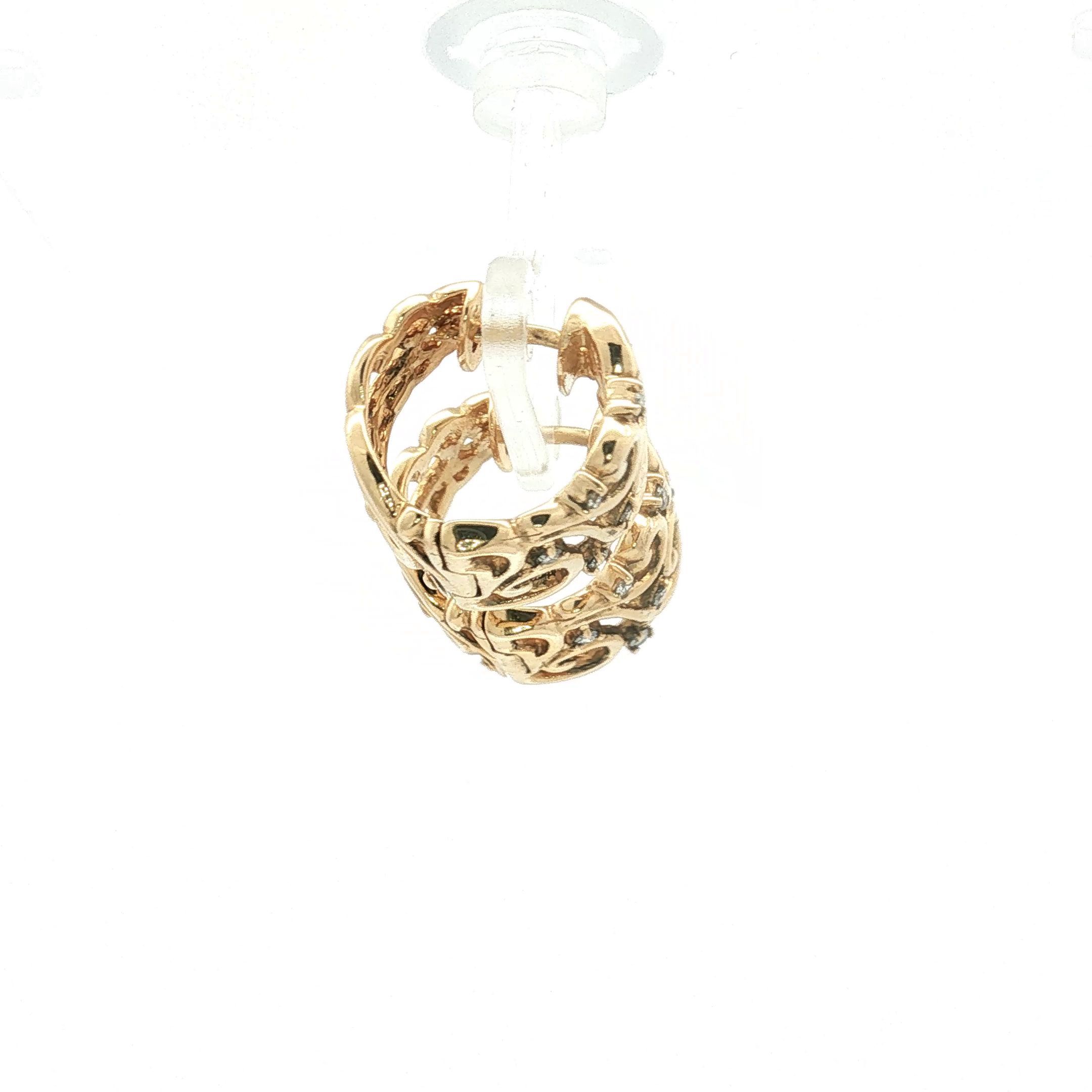 14K Yellow Gold Openwork Diamond Hoop Earrings