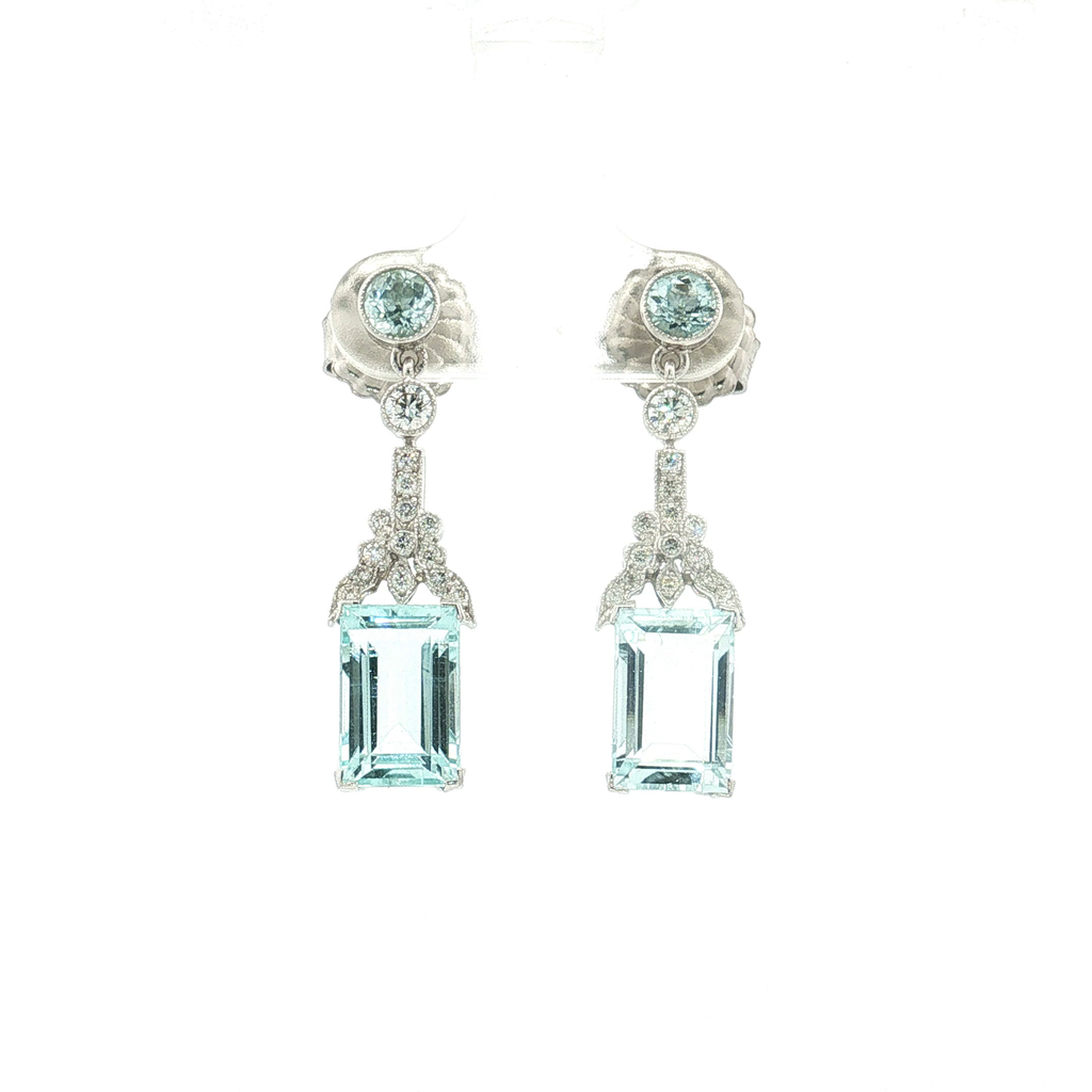 18K White Gold Aquamarine and Diamond Drop Earrings