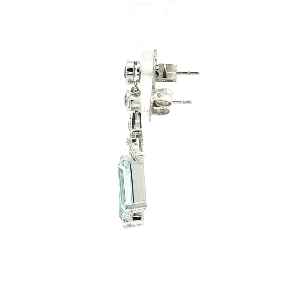 18K White Gold Aquamarine and Diamond Drop Earrings