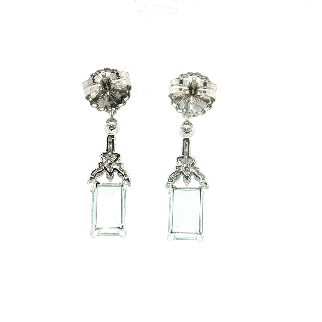 18K White Gold Aquamarine and Diamond Drop Earrings