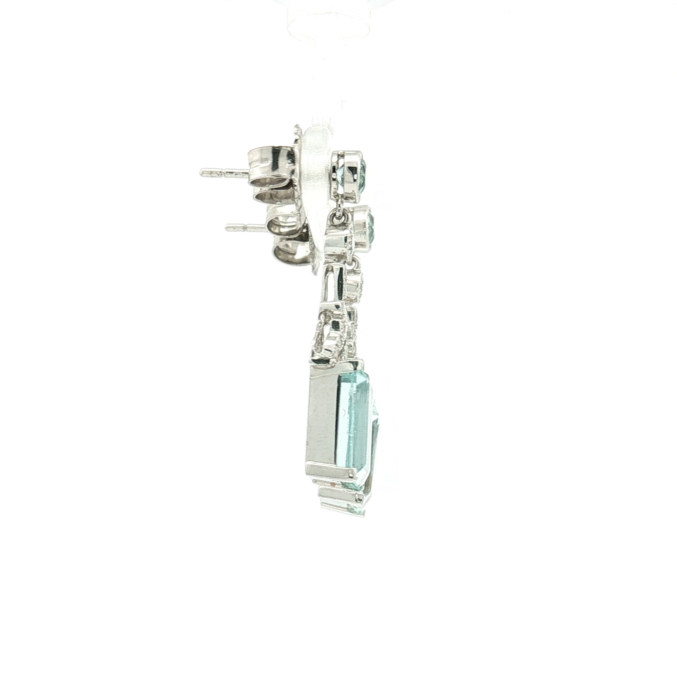18K White Gold Aquamarine and Diamond Drop Earrings