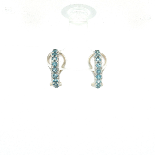 18K White Gold Aquamarine and Diamond Omega Back Earrings