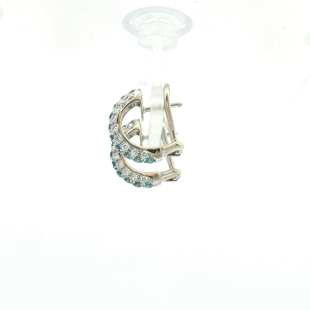 18K White Gold Aquamarine and Diamond Omega Back Earrings