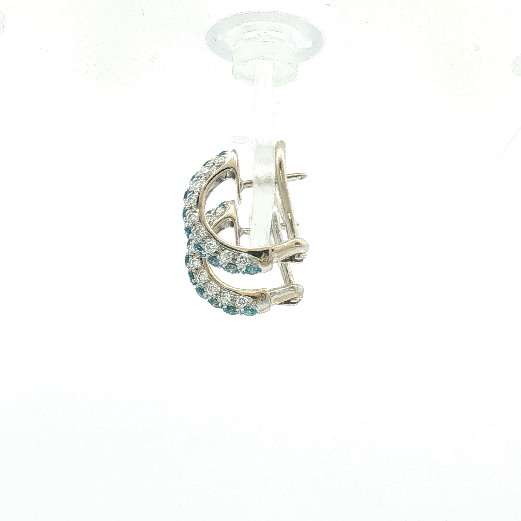 18K White Gold Aquamarine and Diamond Omega Back Earrings