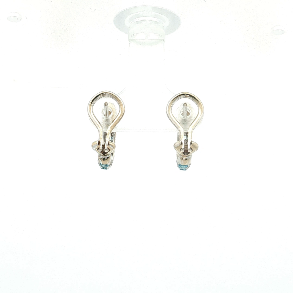 18K White Gold Aquamarine and Diamond Omega Back Earrings