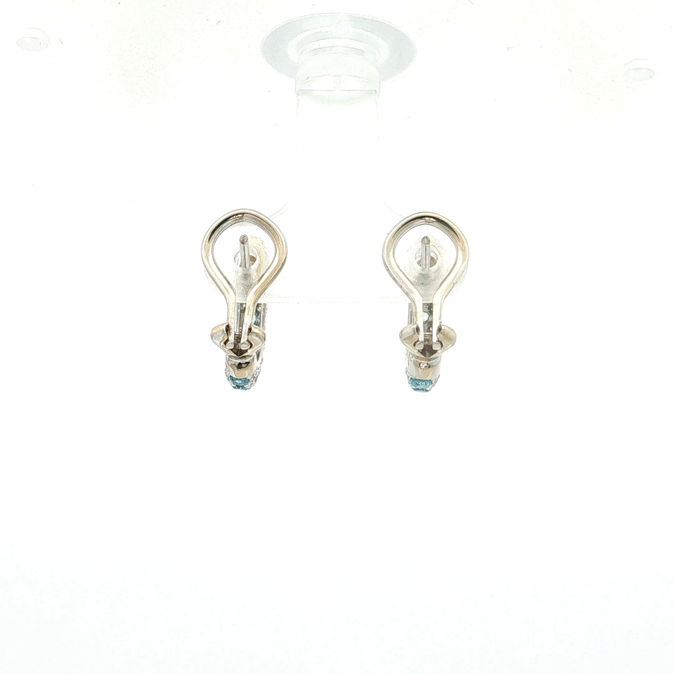 18K White Gold Aquamarine and Diamond Omega Back Earrings