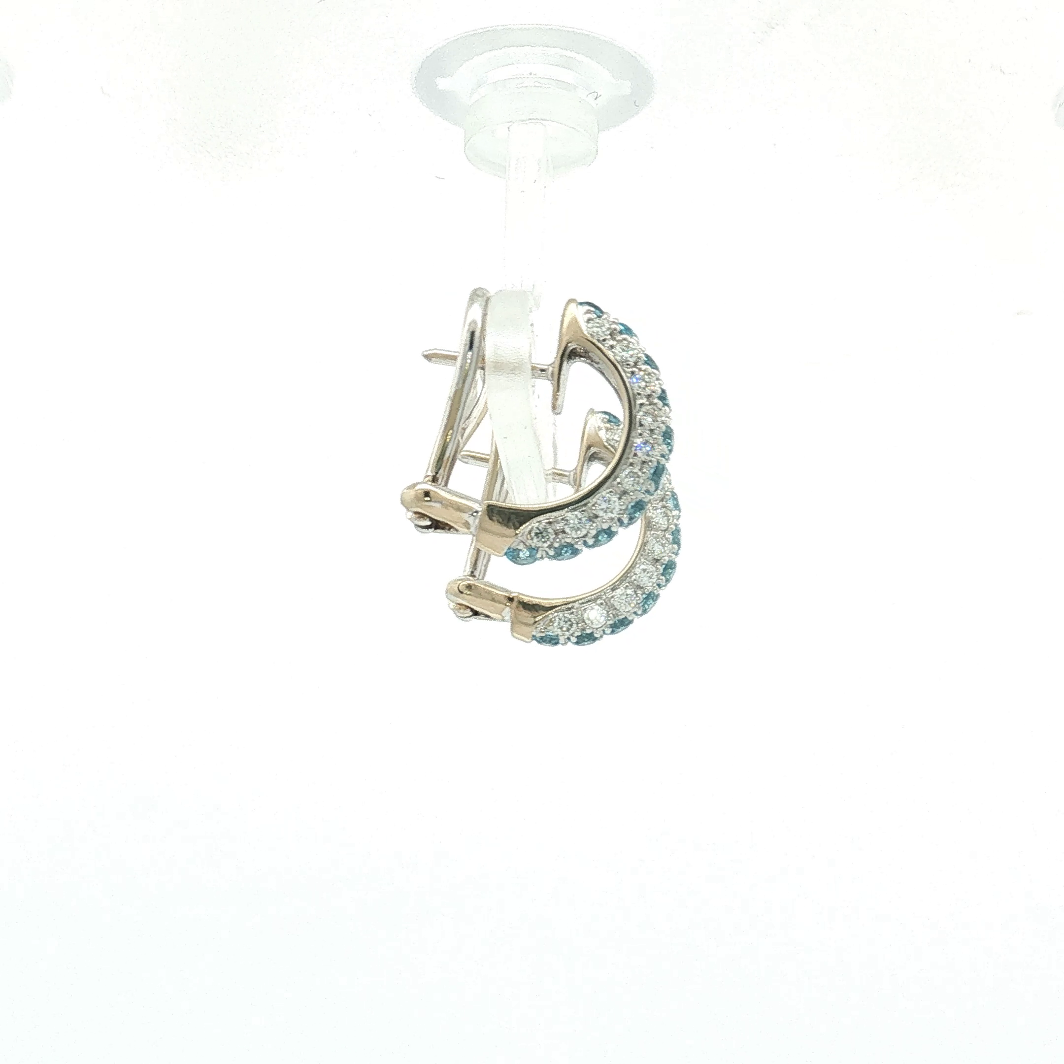 18K White Gold Aquamarine and Diamond Omega Back Earrings