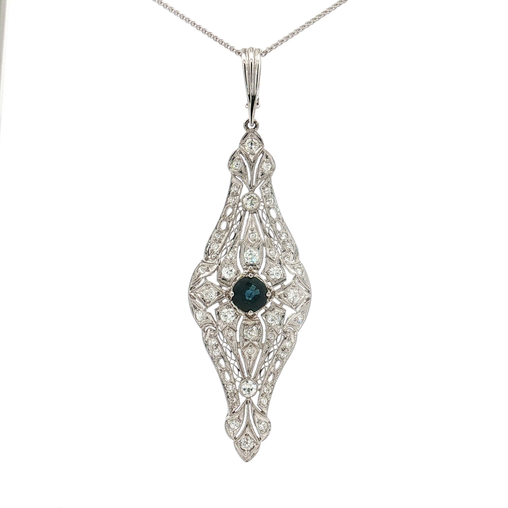 Antique Platinum Filigree Sapphire and Diamond Enhancer Pendant