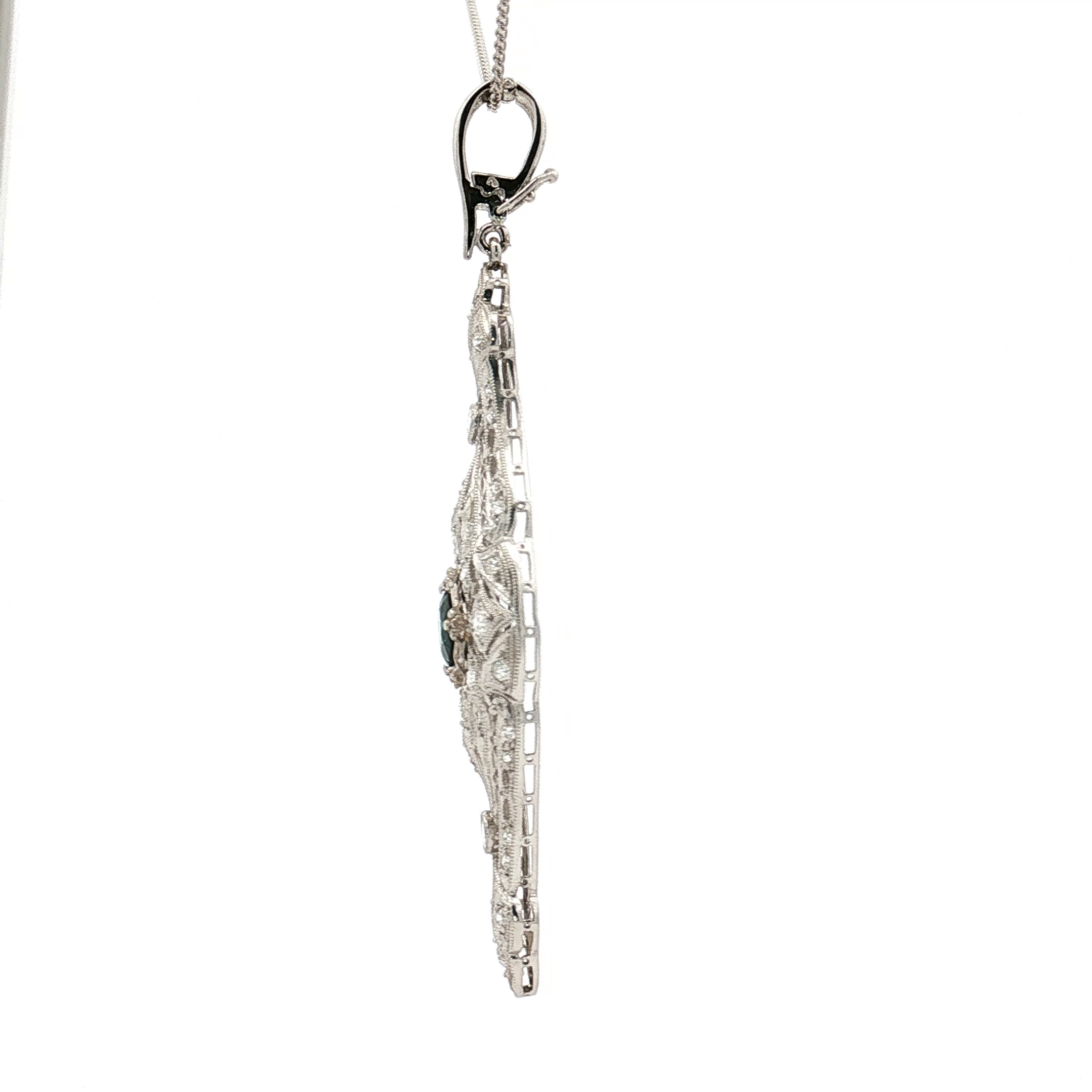 Antique Platinum Filigree Sapphire and Diamond Enhancer Pendant
