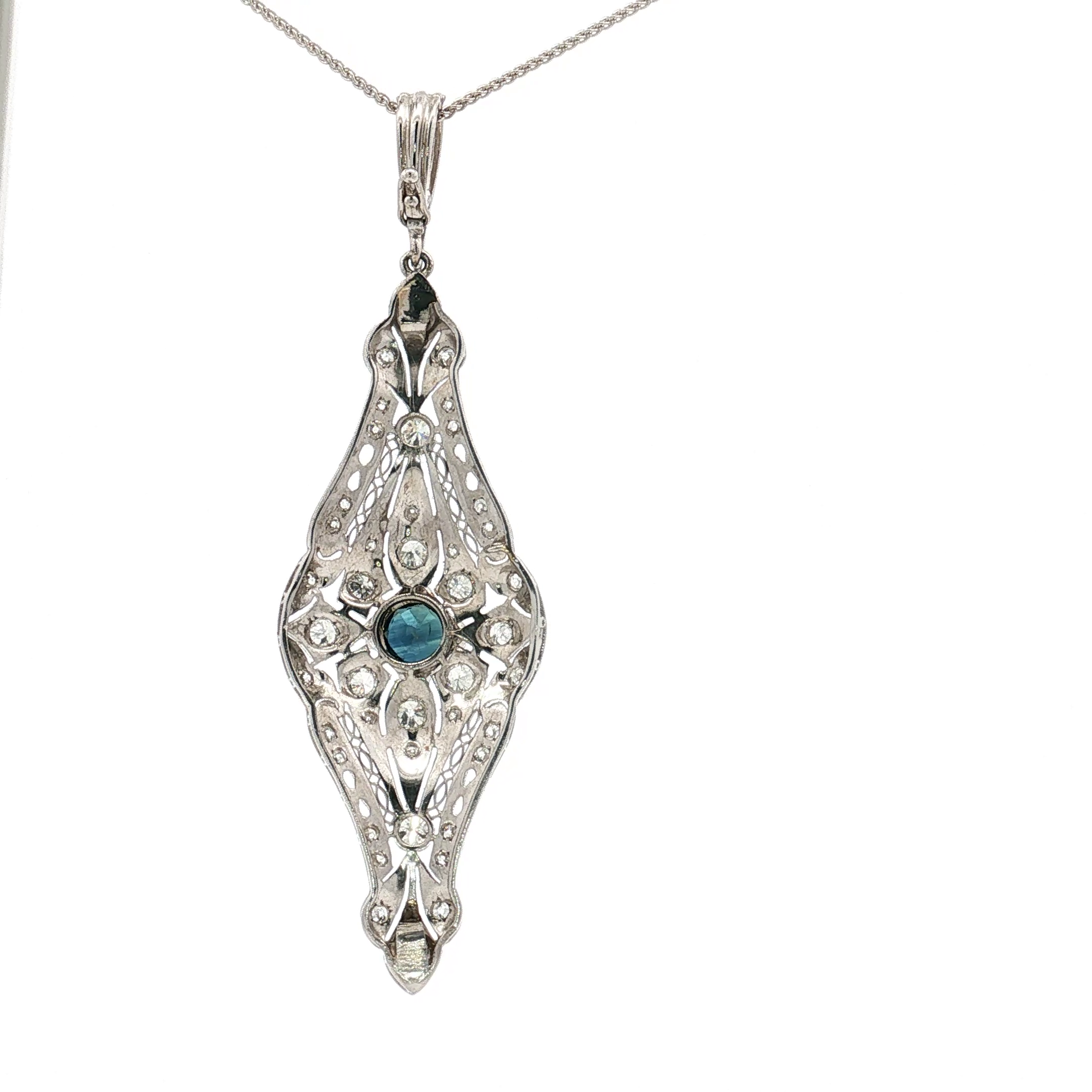 Antique Platinum Filigree Sapphire and Diamond Enhancer Pendant