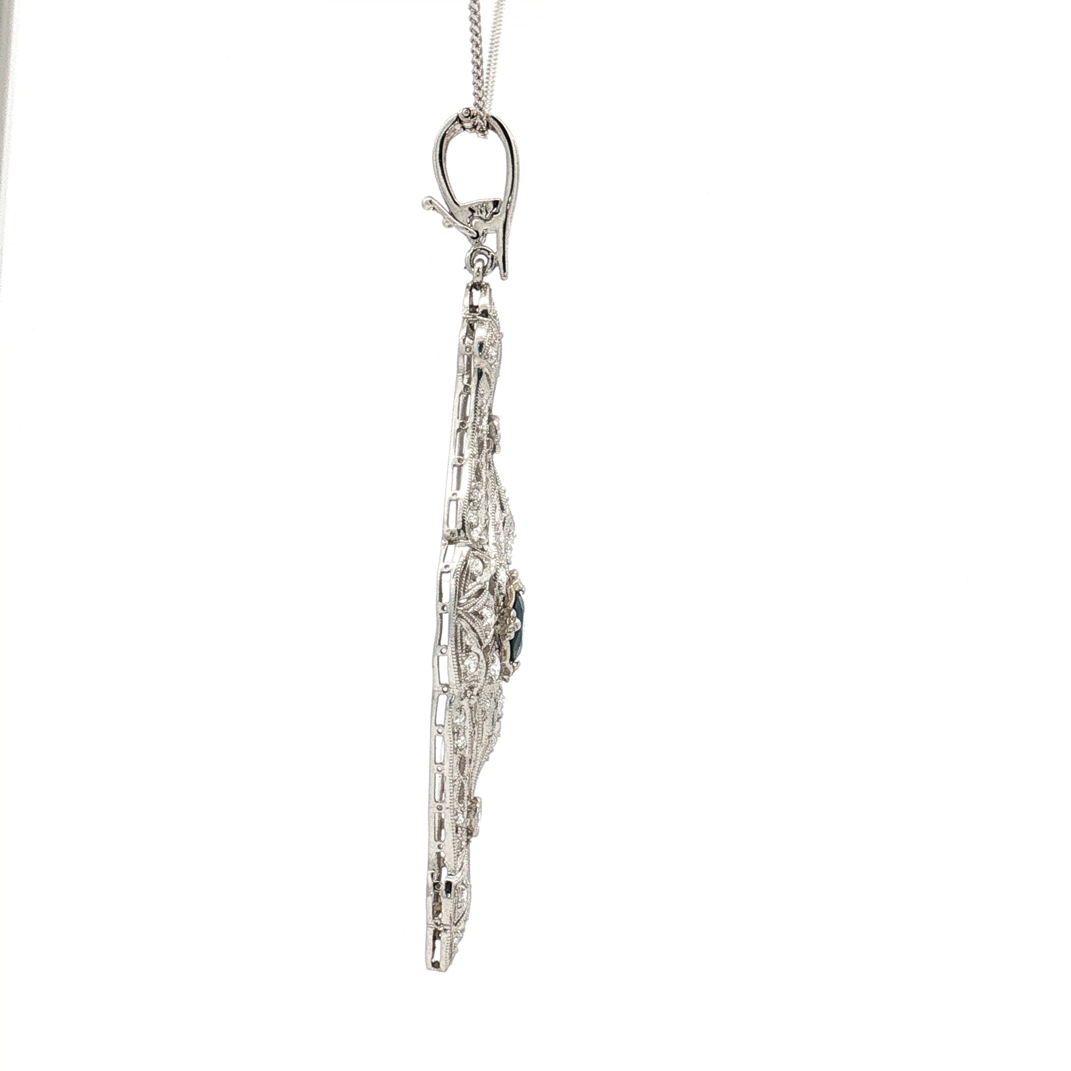 Antique Platinum Filigree Sapphire and Diamond Enhancer Pendant