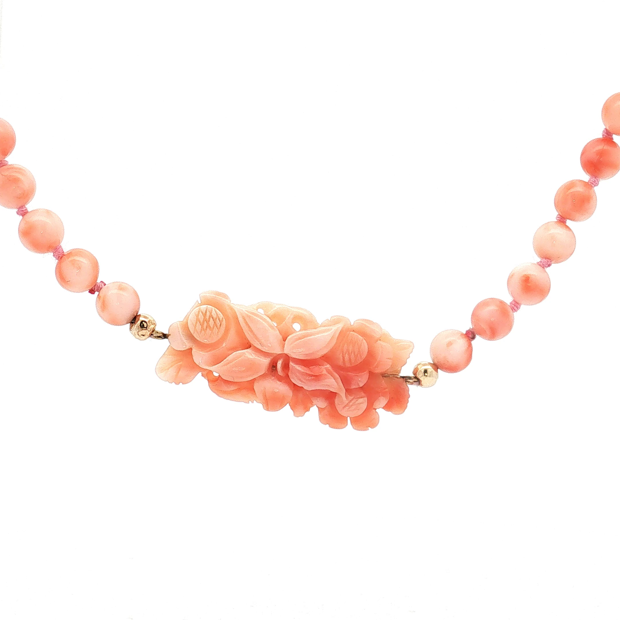 Carved Floral Coral Beaded Necklace