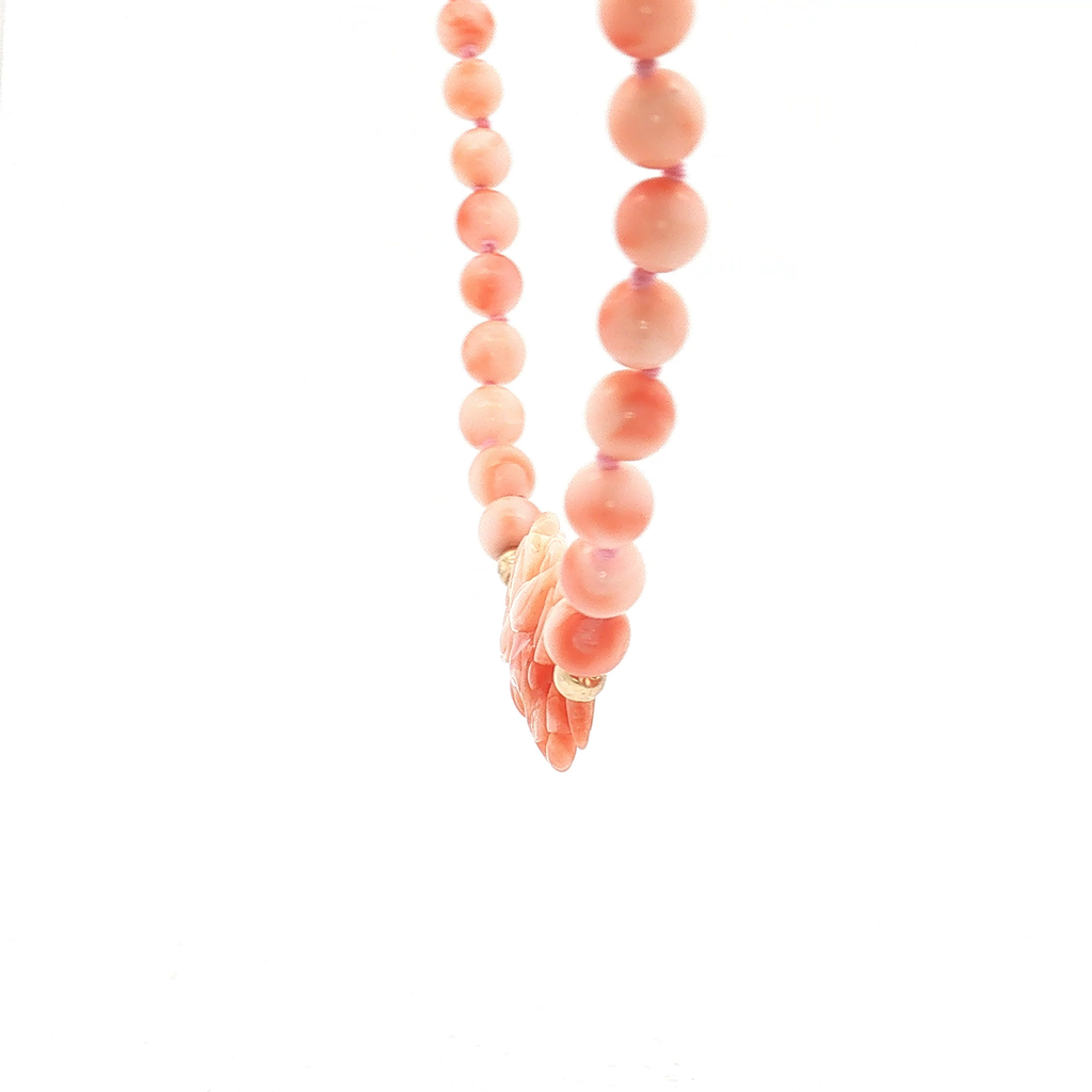 Carved Floral Coral Beaded Necklace
