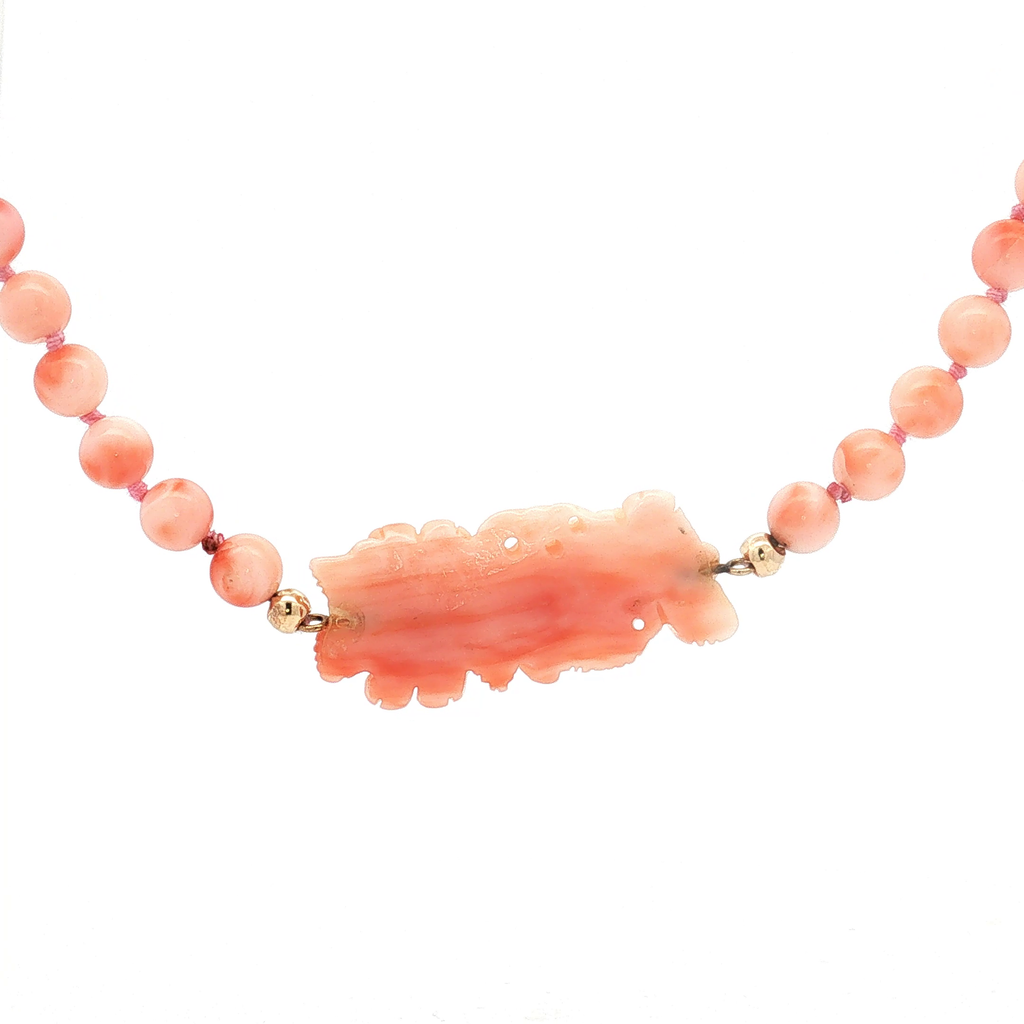 Carved Floral Coral Beaded Necklace