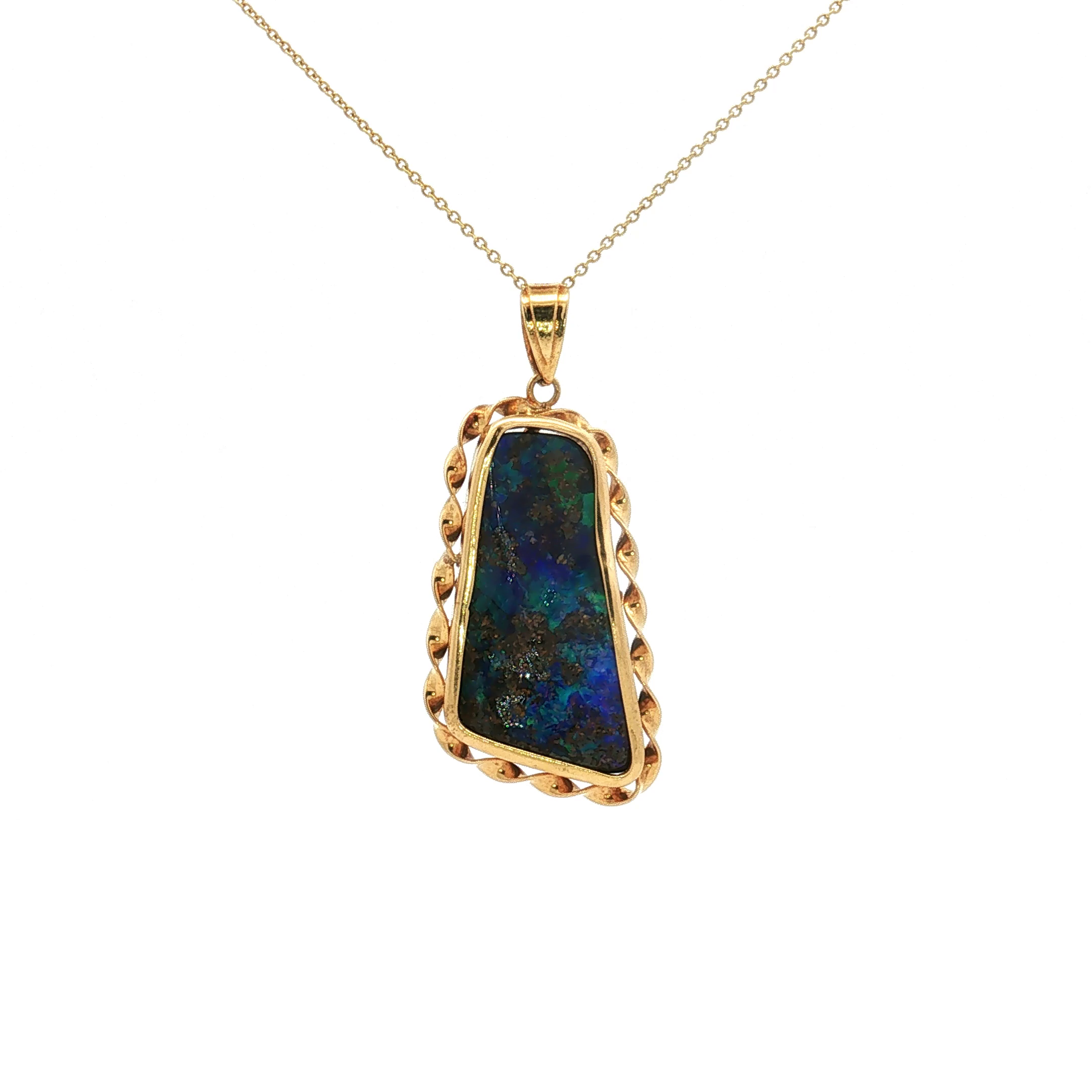 18K Yellow Gold Freework Black Opal Pendant