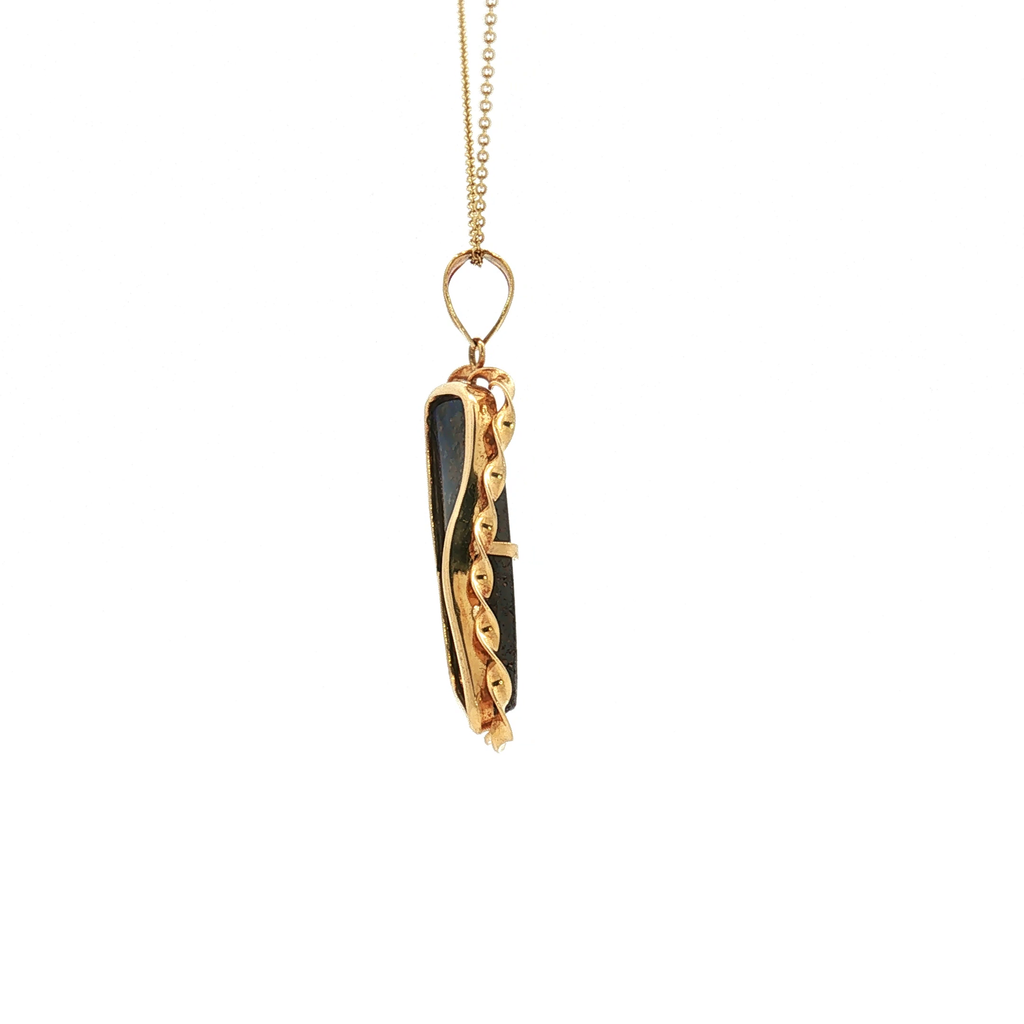 18K Yellow Gold Freework Black Opal Pendant