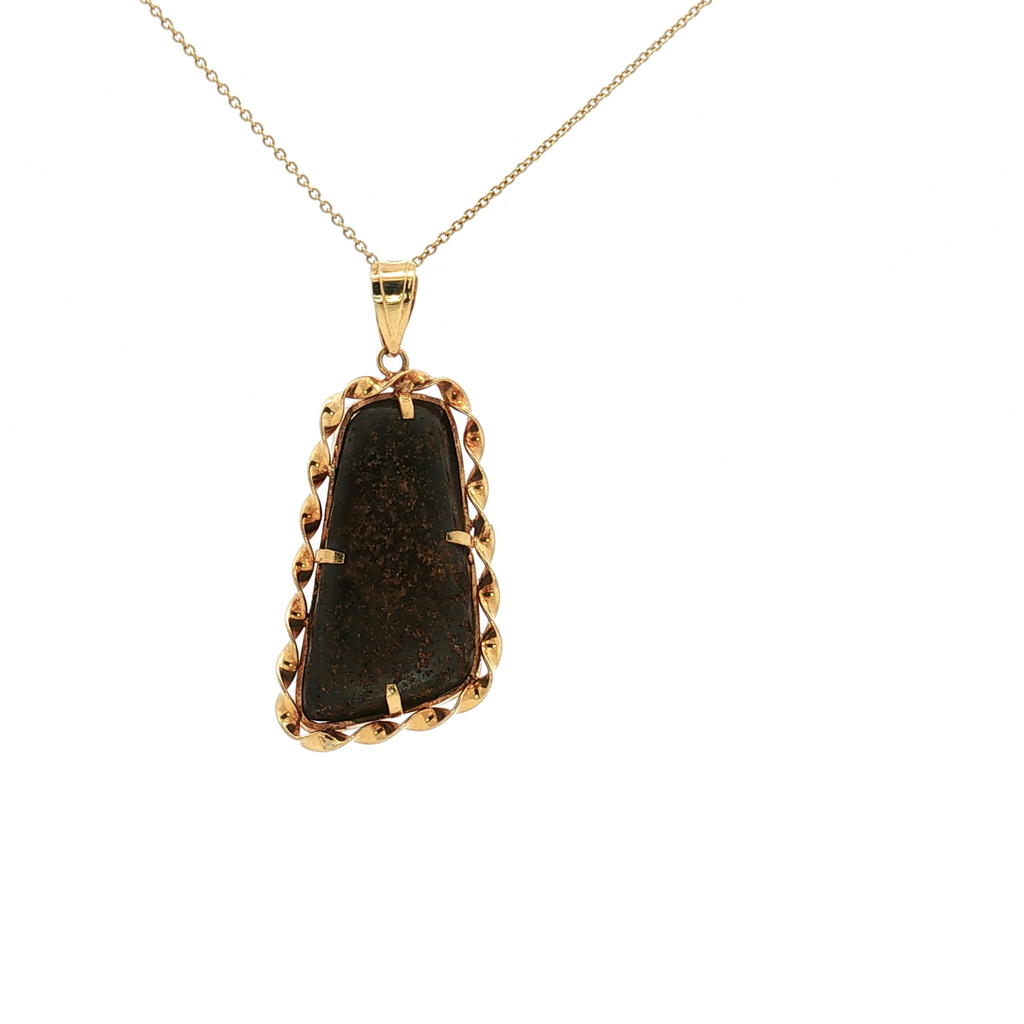 18K Yellow Gold Freework Black Opal Pendant
