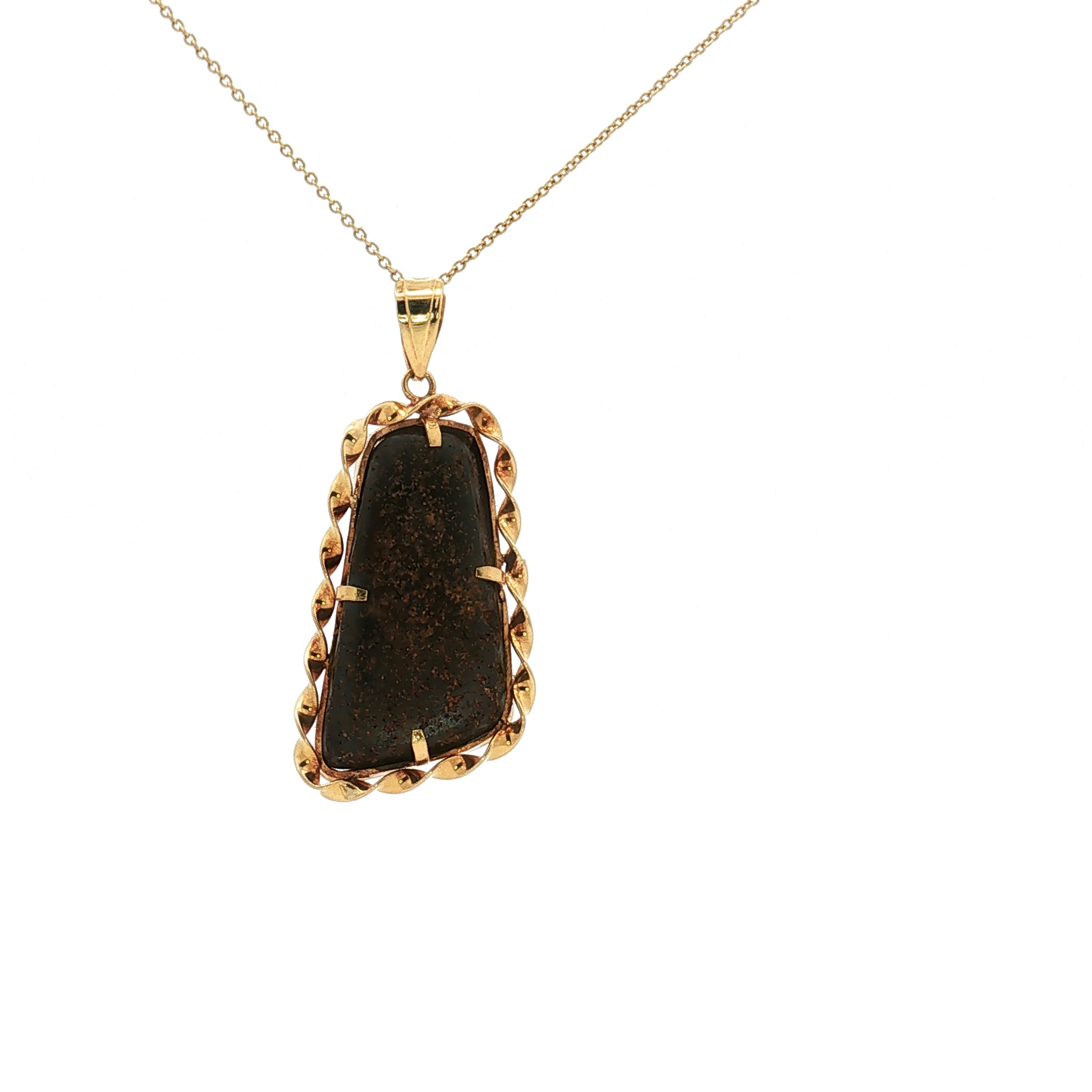 18K Yellow Gold Freework Black Opal Pendant