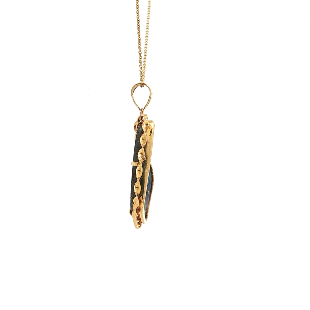 18K Yellow Gold Freework Black Opal Pendant