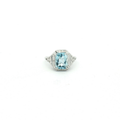 Antique ca. 1930's 18K White Gold Filigree Aquamarine Ring