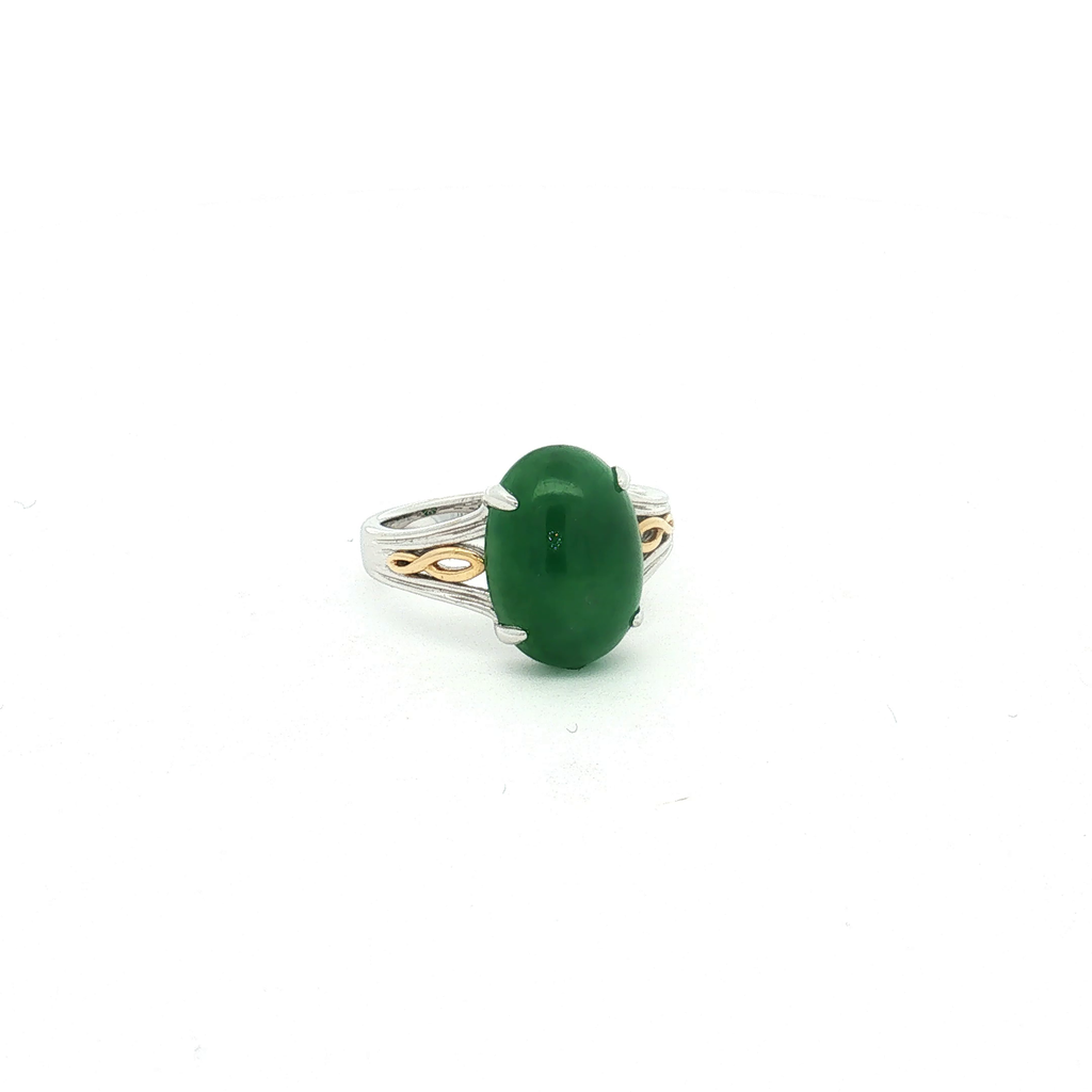 18K Two-Tone Gold Jade Ring